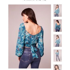 FINAL PRICE Band of Gypsies Teal Floral Wrap Blouse